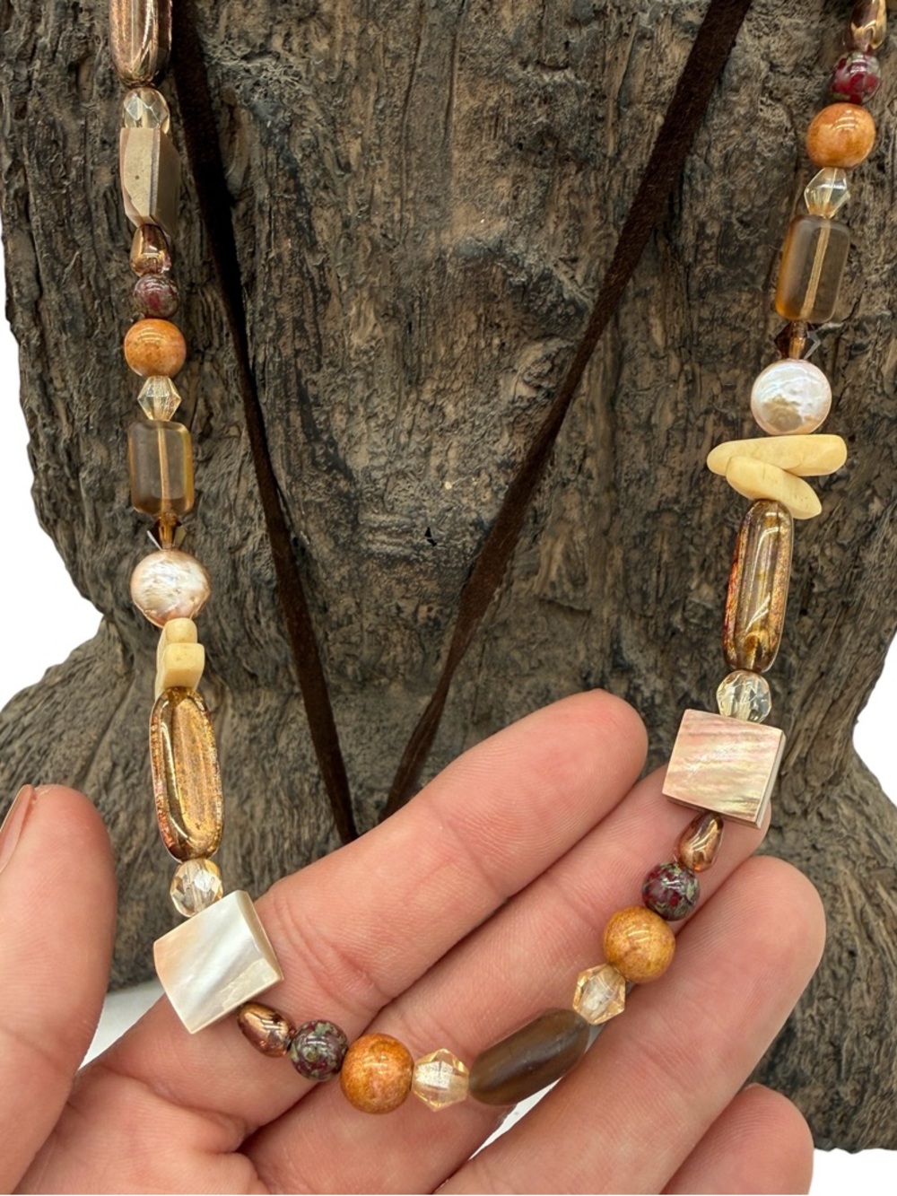 Chico’s Boho Brown Beaded Pendant Necklace - Artisan Style - Picture 4 of 8